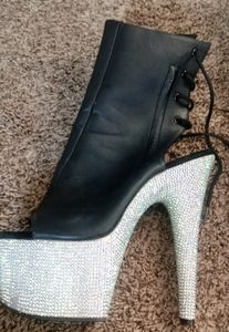 Pleaser faux leather rhinestone platform boots